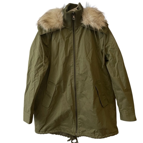 Sam Edelman Green Utility Jacket with Fur-Trimmed Hood - Picture 1 of 11